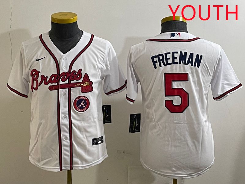 Youth Atlanta Braves #5 Freeman White Game 2025 Nike MLB Jersey style 2->youth mlb jersey->Youth Jersey
